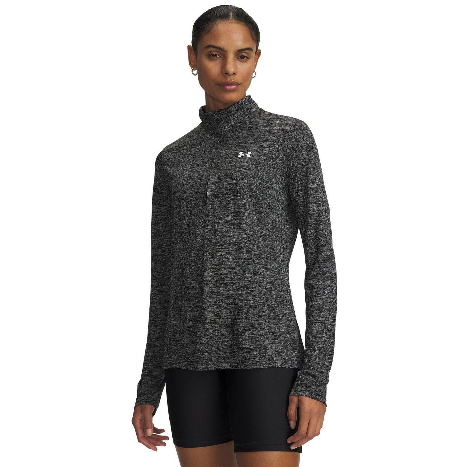 Black Twist - Side - Under Armour Womens-Ladies Tech Textured Half Zip Top