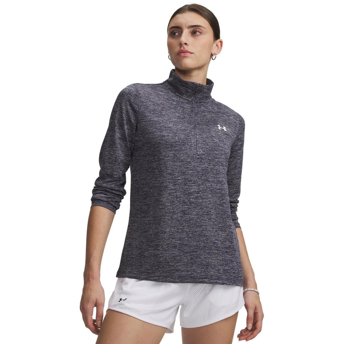 Midnight Navy - Side - Under Armour Womens-Ladies Tech Textured Half Zip Top