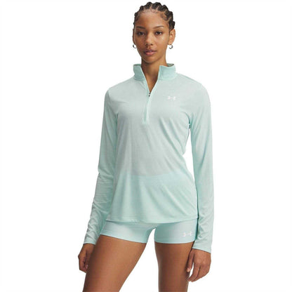 Mint - Front - Under Armour Womens-Ladies Tech Textured Half Zip Top