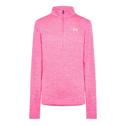 Super Pink-White Heather - Front - Under Armour Womens-Ladies Tech Textured Half Zip Top