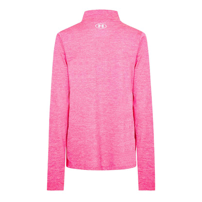 Super Pink-White Heather - Back - Under Armour Womens-Ladies Tech Textured Half Zip Top