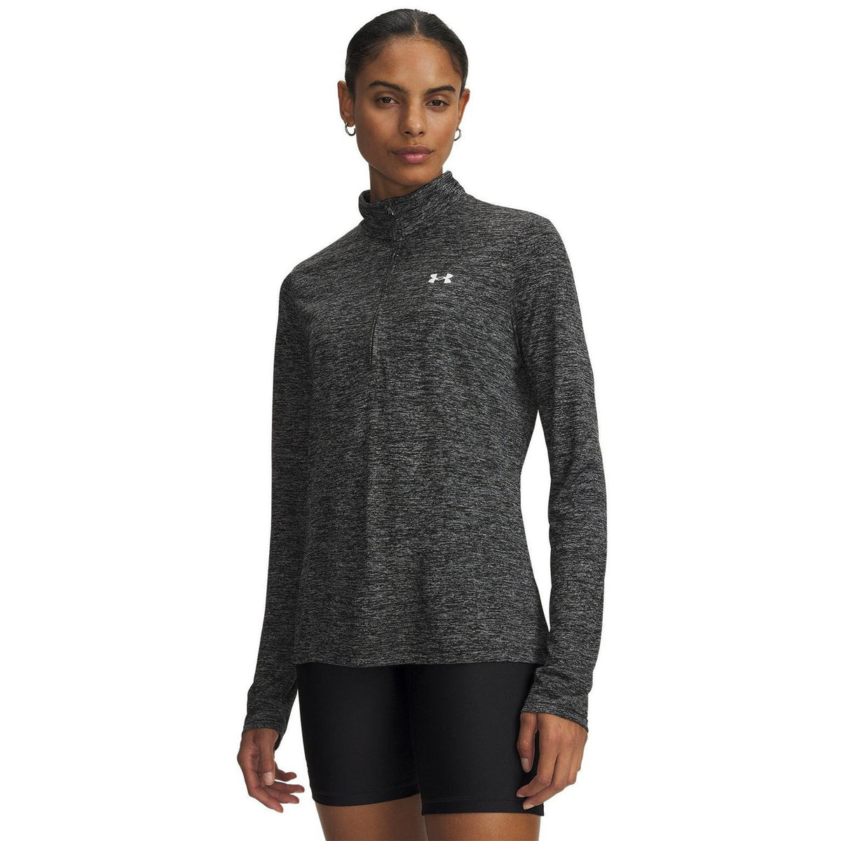 Black Twist - Side - Under Armour Womens-Ladies Tech Textured Half Zip Top