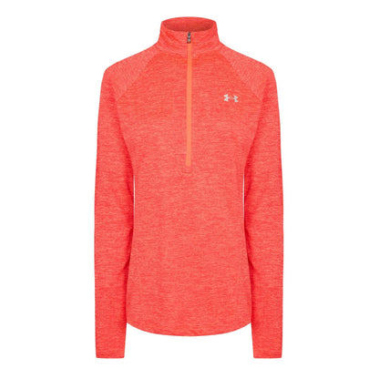 Light Pink-White - Front - Under Armour Womens-Ladies Tech Textured Half Zip Top