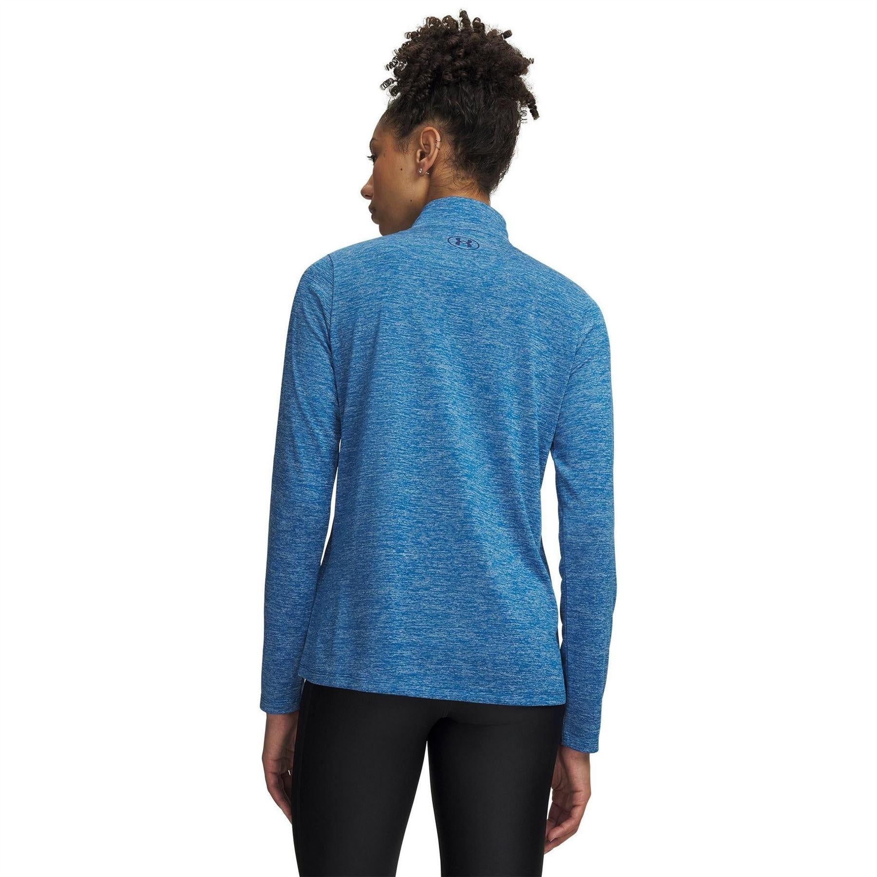 Aegean Blue - Back - Under Armour Womens-Ladies Tech Textured Half Zip Top