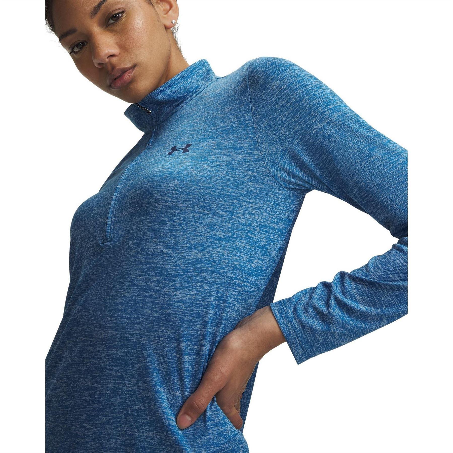 Aegean Blue - Side - Under Armour Womens-Ladies Tech Textured Half Zip Top