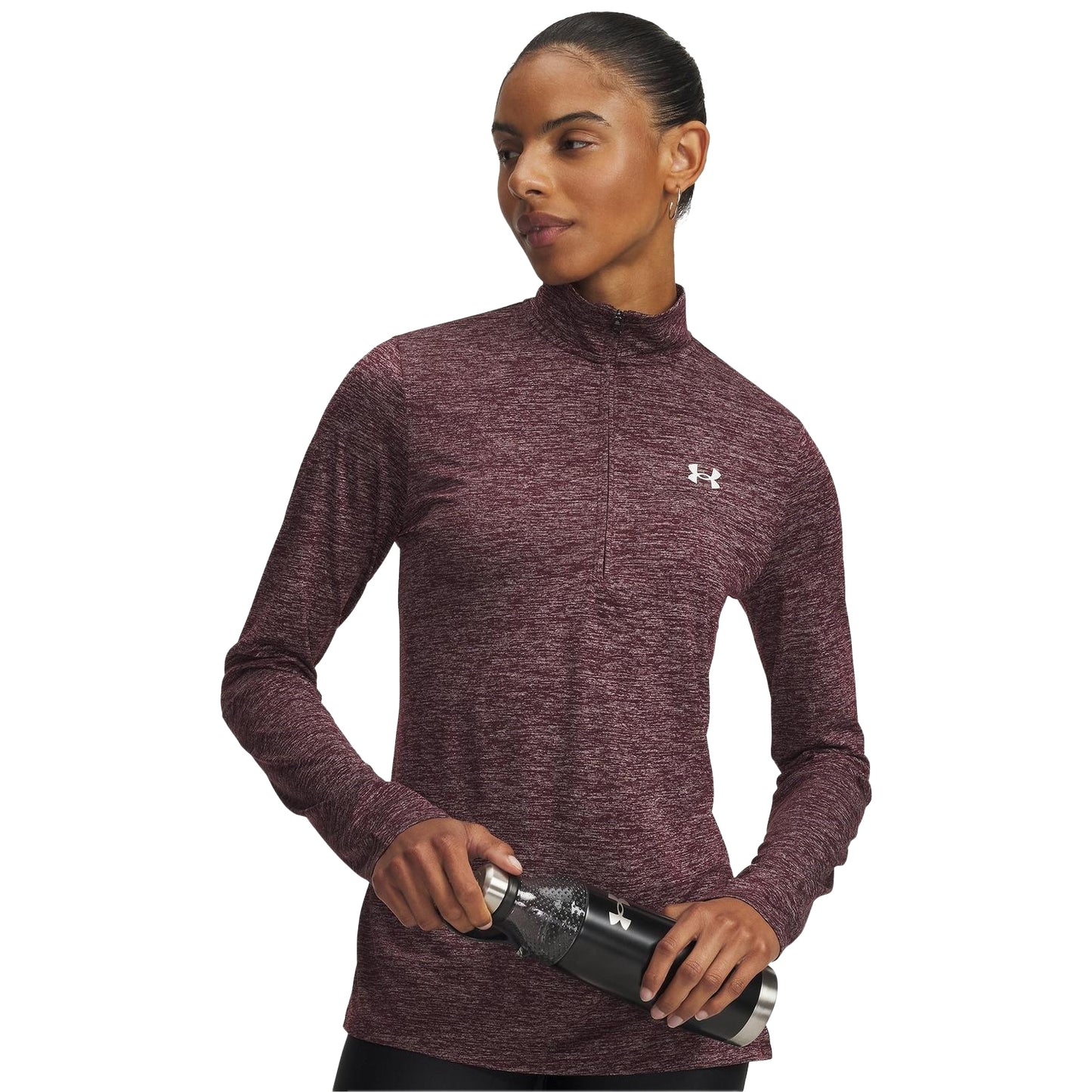 Dark Maroon - Front - Under Armour Womens-Ladies Tech Textured Half Zip Top