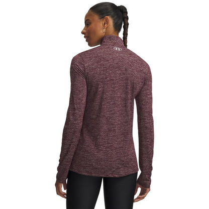 Dark Maroon - Back - Under Armour Womens-Ladies Tech Textured Half Zip Top