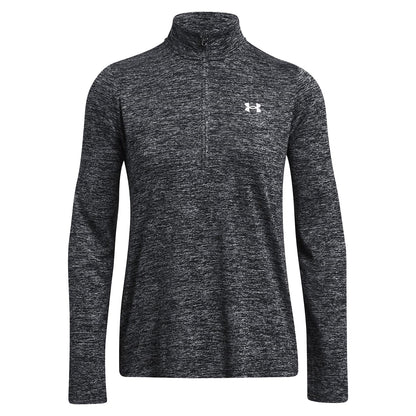 Black Twist - Front - Under Armour Womens-Ladies Tech Textured Half Zip Top