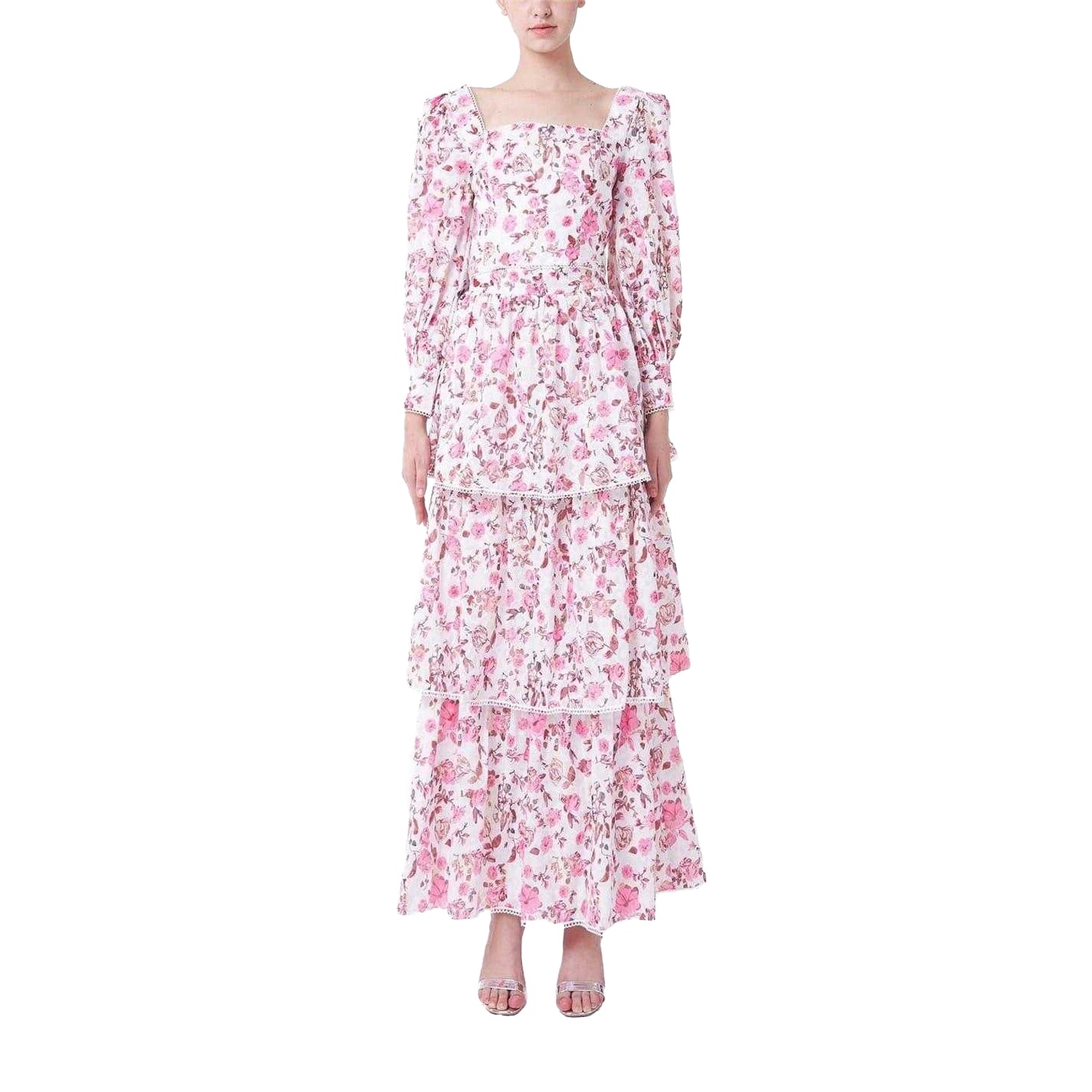White-Fuchsia - Front - Special Occasion Womens-Ladies Floral Cut Out Regular Maxi Dress