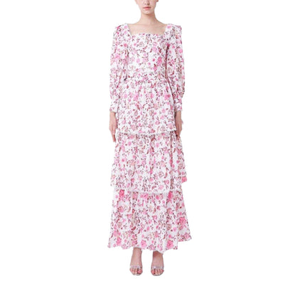 White-Fuchsia - Front - Special Occasion Womens-Ladies Floral Cut Out Regular Maxi Dress