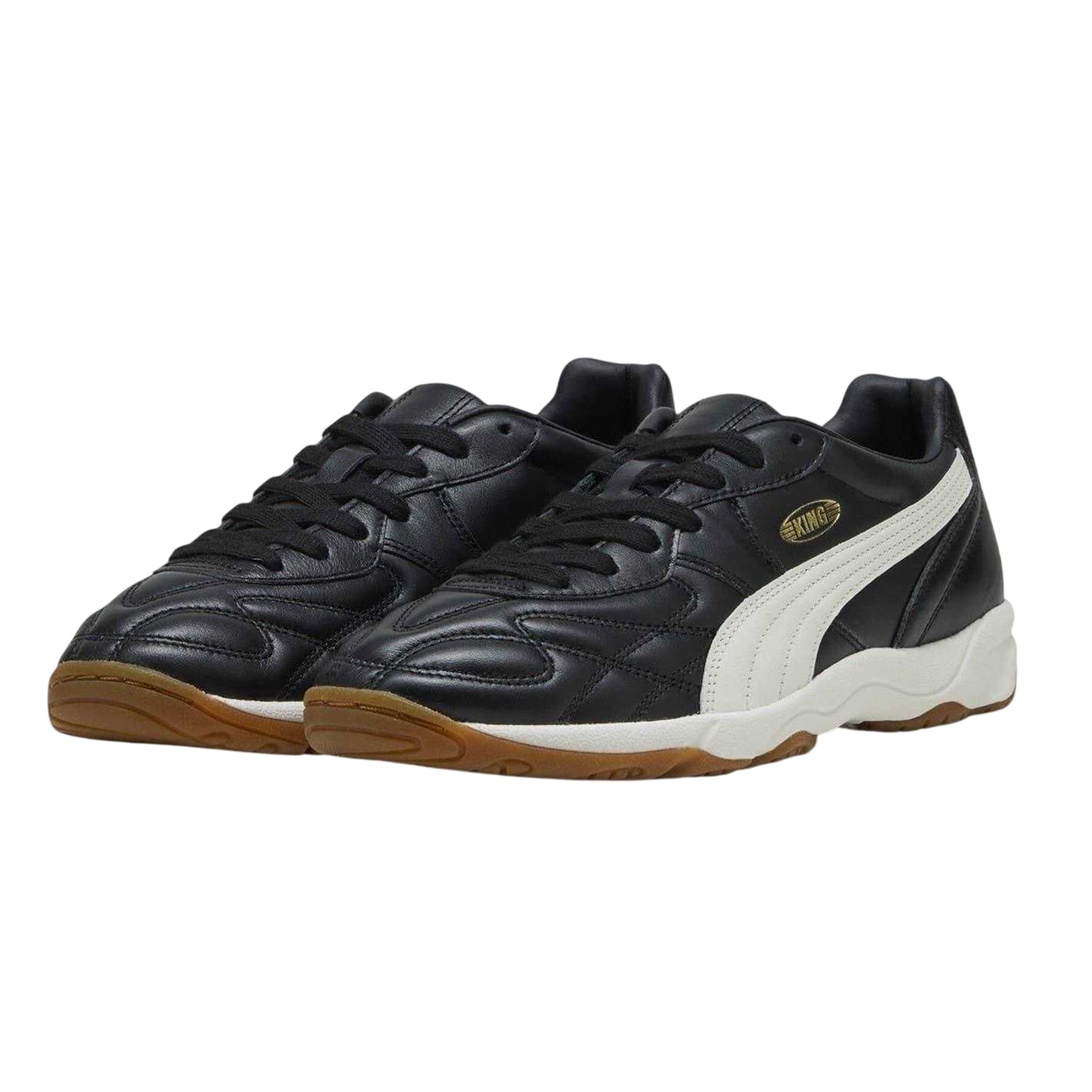 Black-White - Side - Puma Womens-Ladies King Leather Indoor Football Trainers