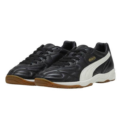 Black-White - Side - Puma Womens-Ladies King Leather Indoor Football Trainers