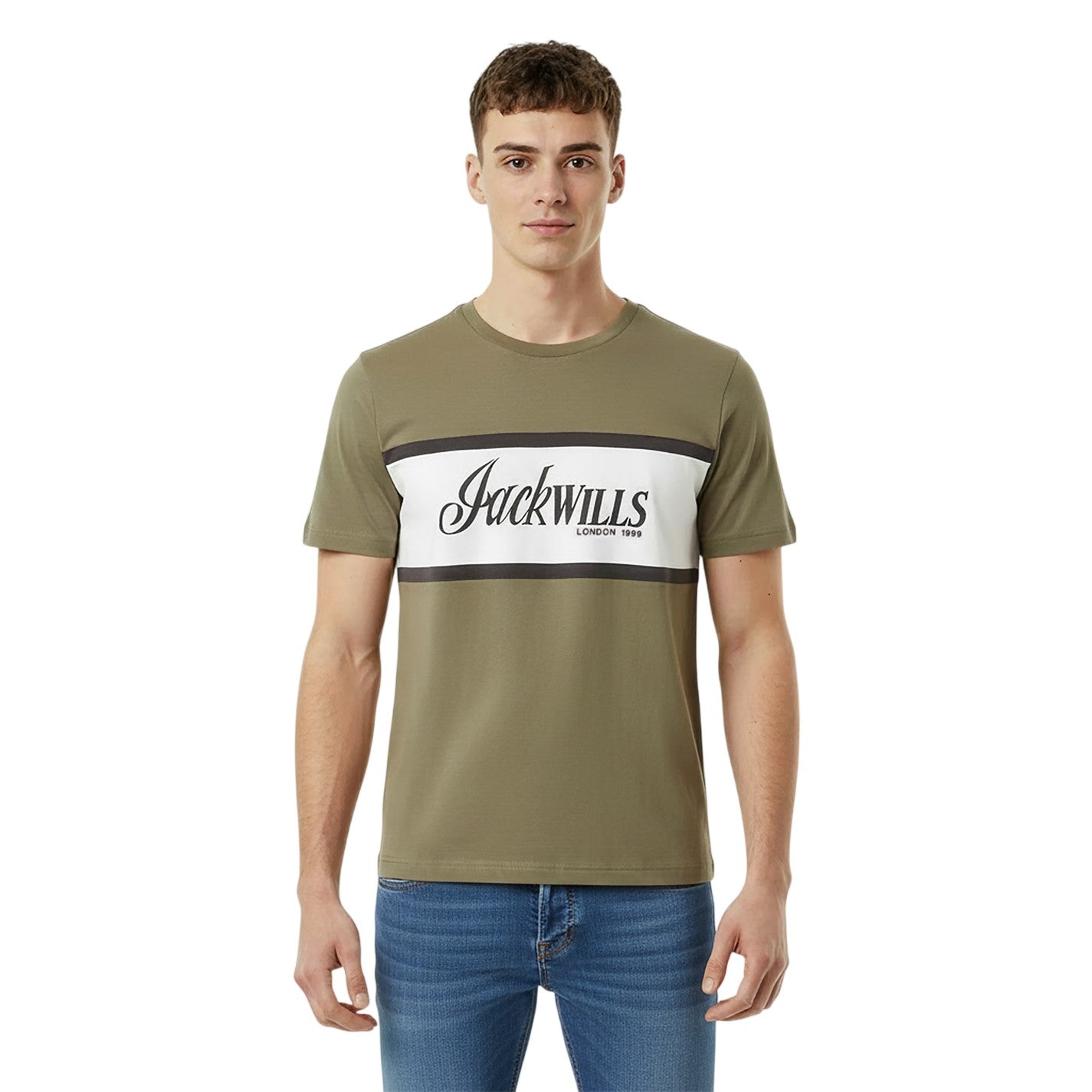 Silver Sage - Side - Jack Wills Mens Big Logo Crew Neck T-Shirt