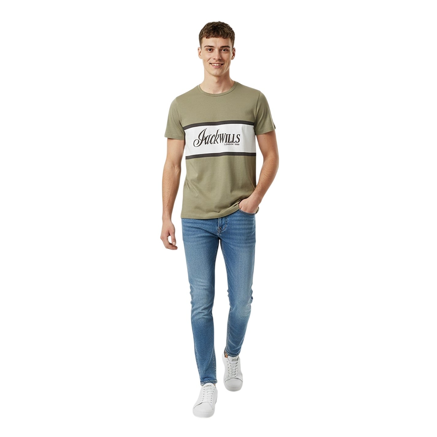 Silver Sage - Pack Shot - Jack Wills Mens Big Logo Crew Neck T-Shirt