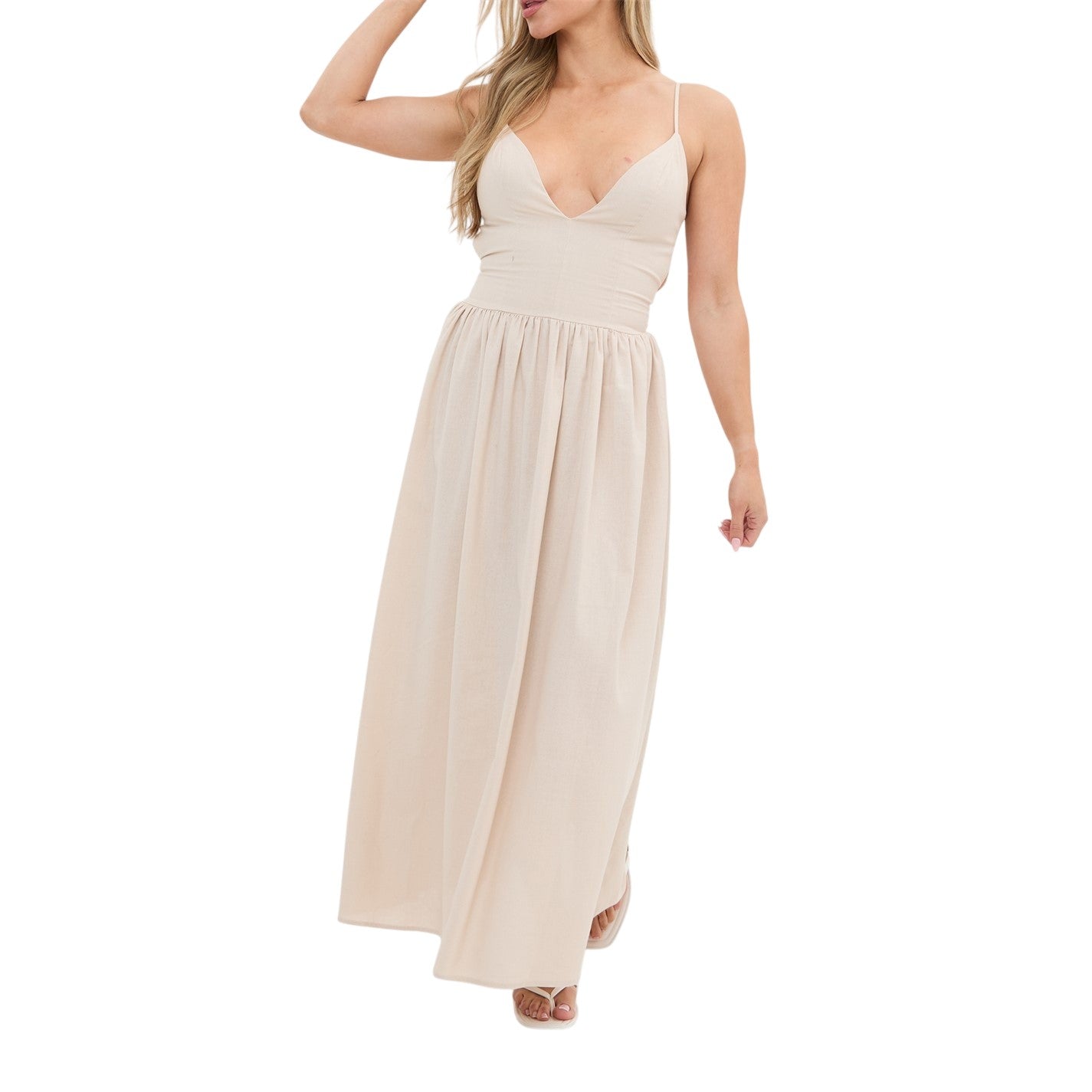 Cream - Front - I Saw It First Womens-Ladies Linen Blend Maxi Dress