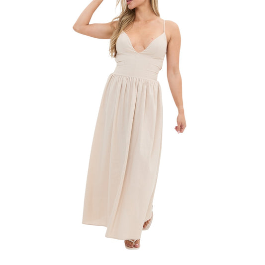 Cream - Front - I Saw It First Womens-Ladies Linen Blend Maxi Dress