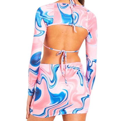 Pink - Back - Missy Empire Womens-Ladies Swirl Print Mini Skirt