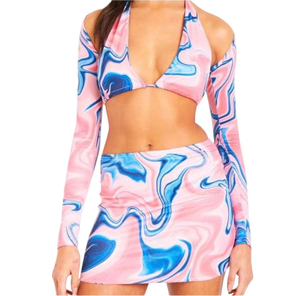 Pink - Front - Missy Empire Womens-Ladies Swirl Print Mini Skirt
