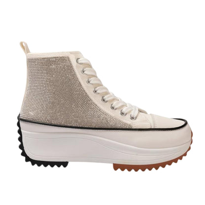 Glitter White - Front - Firetrap Womens-Ladies Platform High Top Trainers
