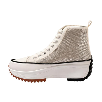 Glitter White - Back - Firetrap Womens-Ladies Platform High Top Trainers
