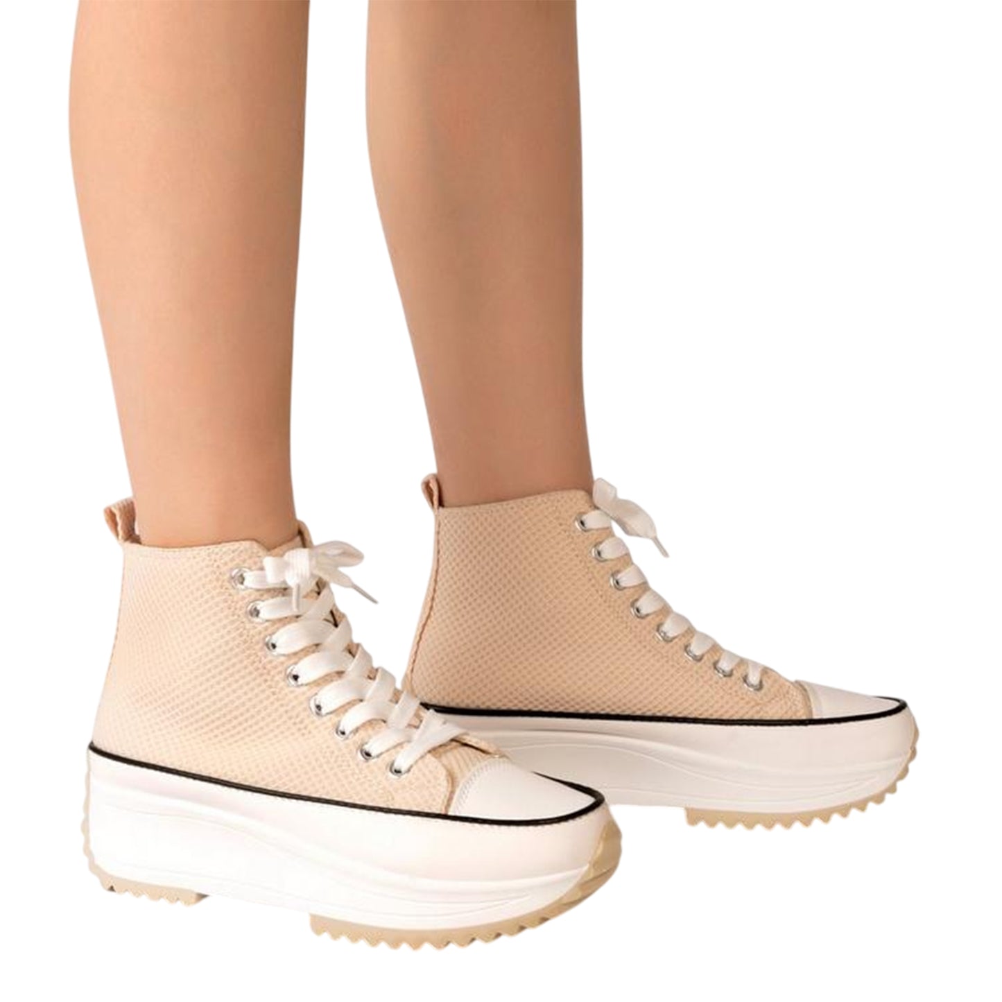 Beige - Side - Firetrap Womens-Ladies Platform High Top Trainers