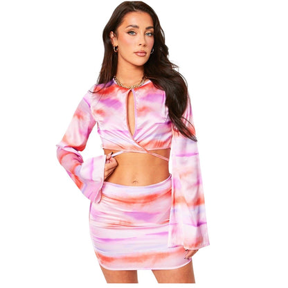 Lilac - Front - Missy Empire Womens-Ladies Tie Dye Satin Mini Skirt