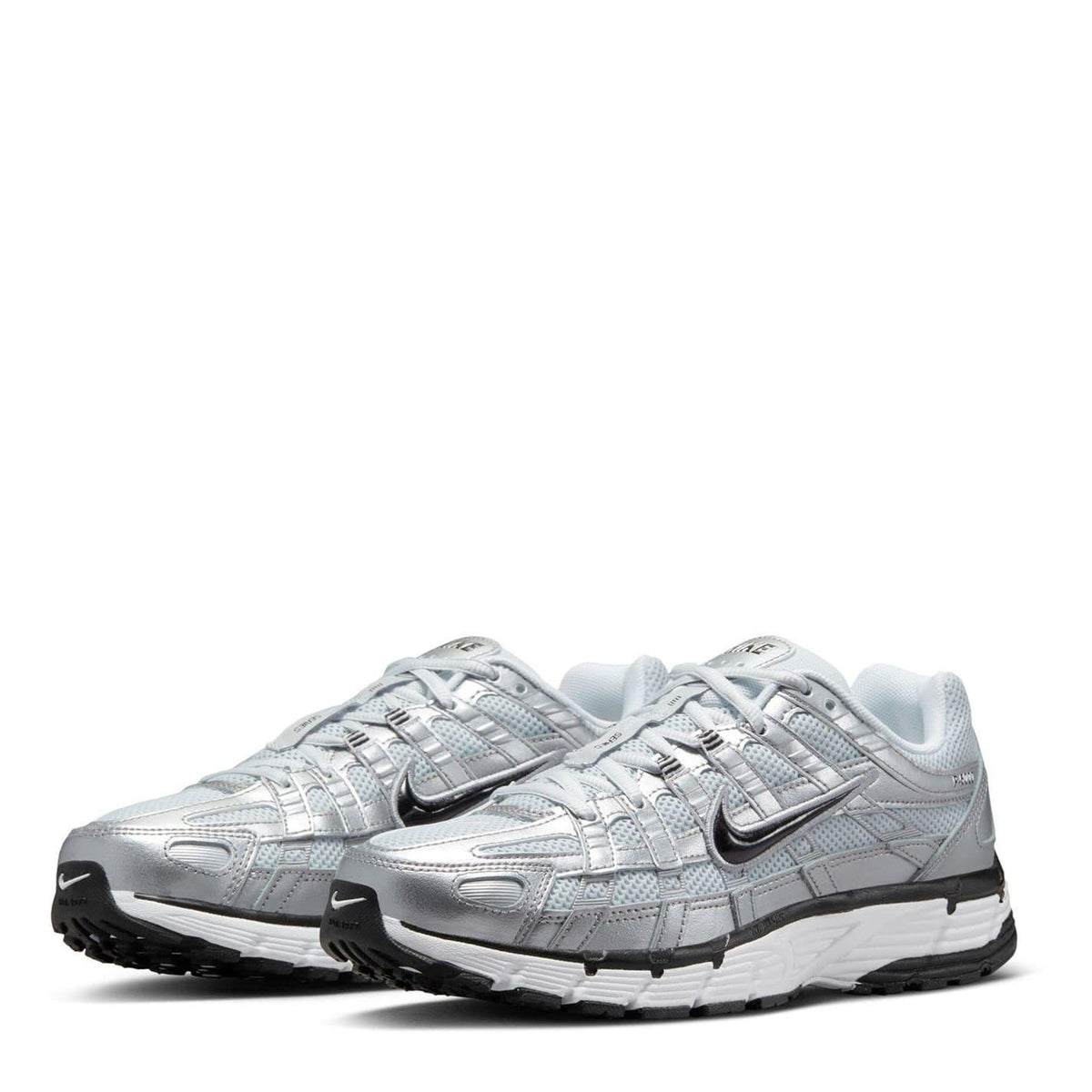White-Silver - Side - Nike Womens-Ladies P-6000 Leather Chunky Sole Trainers