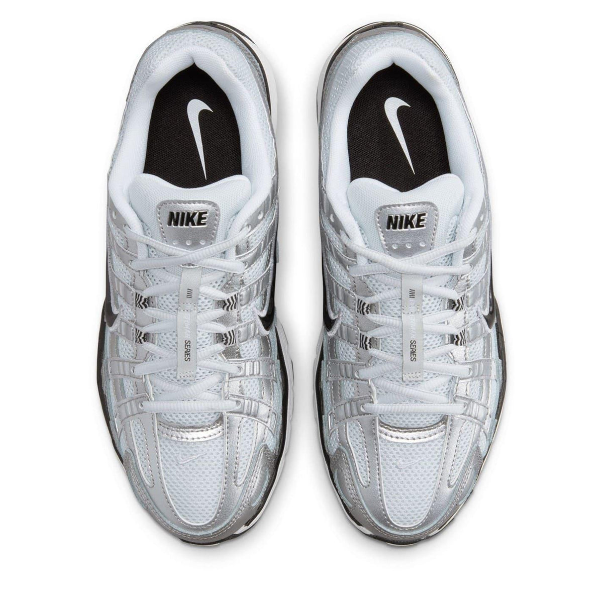 White-Silver - Pack Shot - Nike Womens-Ladies P-6000 Leather Chunky Sole Trainers