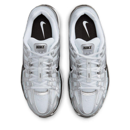 White-Silver - Pack Shot - Nike Womens-Ladies P-6000 Leather Chunky Sole Trainers
