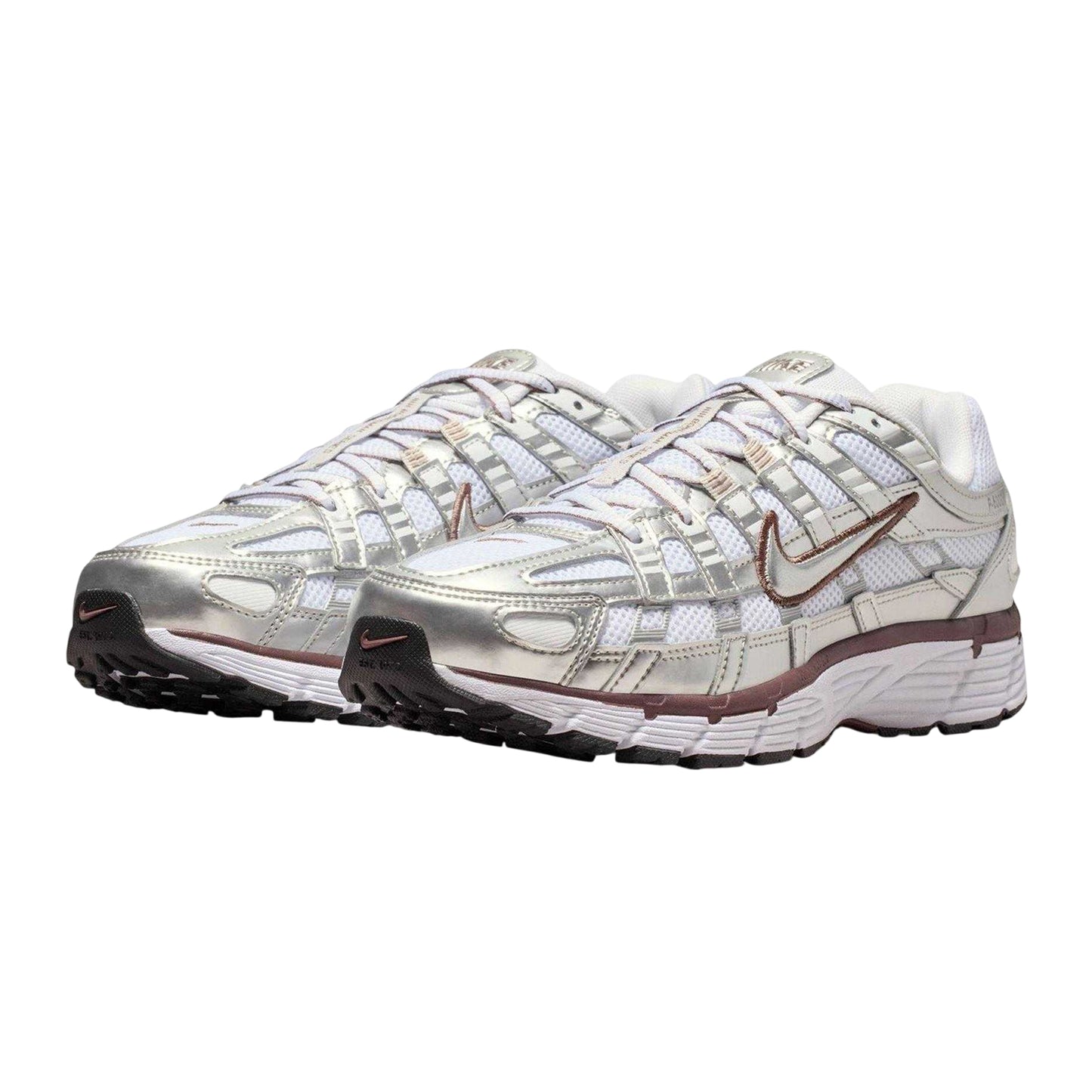 Silver - Side - Nike Womens-Ladies P-6000 Leather Chunky Sole Trainers