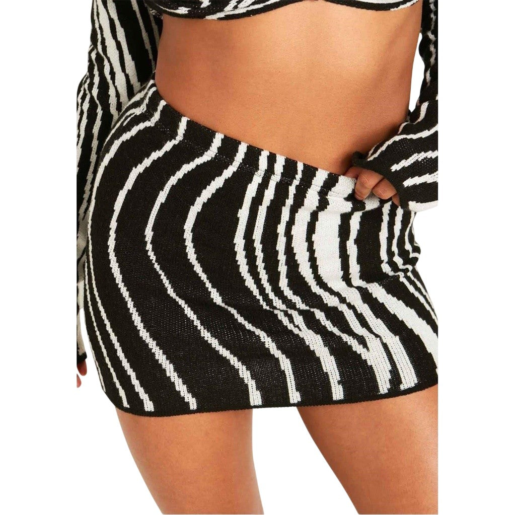 Black - Back - Missy Empire Womens-Ladies Zebra Print Knitted Fitted Mini Skirt