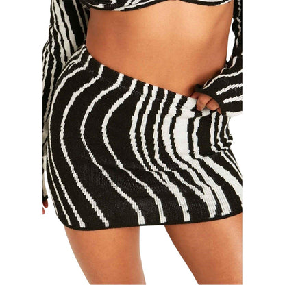 Black - Back - Missy Empire Womens-Ladies Zebra Print Knitted Fitted Mini Skirt