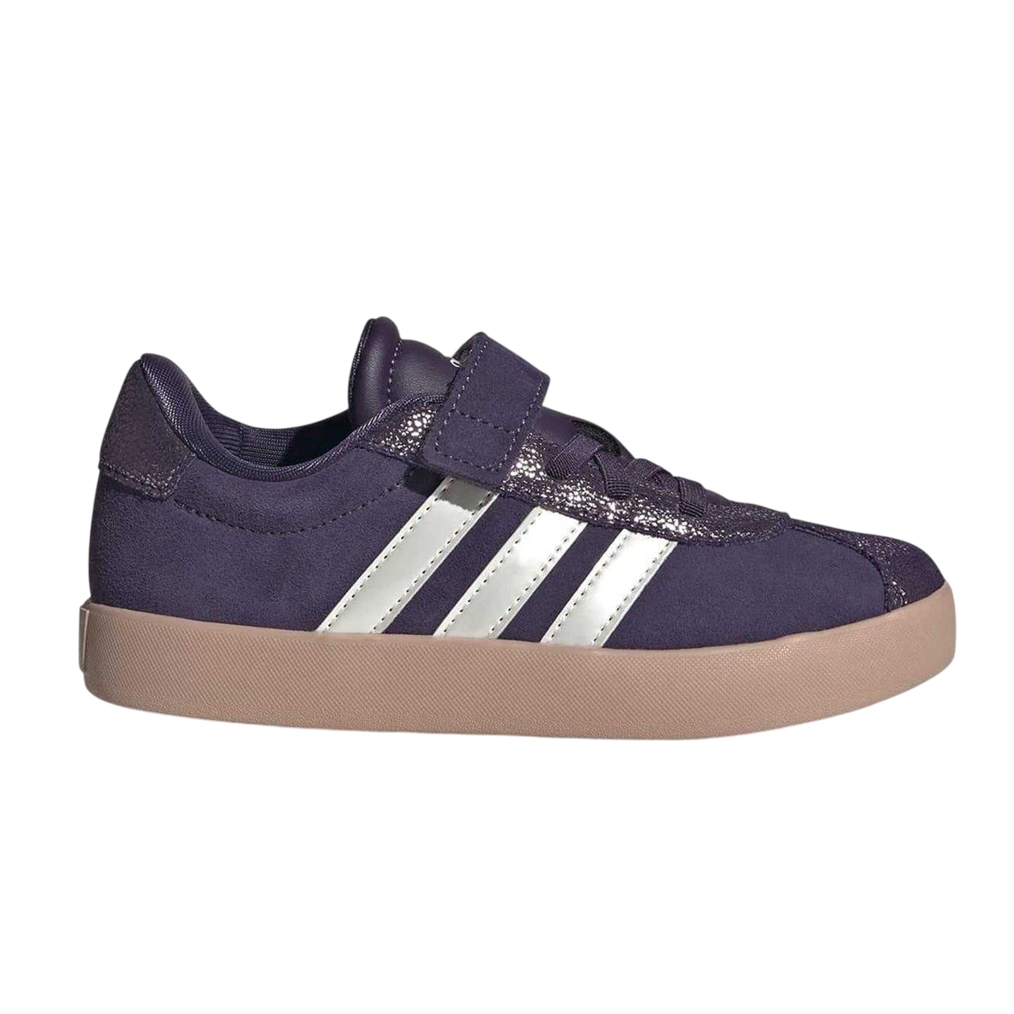 Plum - Front - Adidas Childrens-Kids VL Court 3.0 Suede Trainers