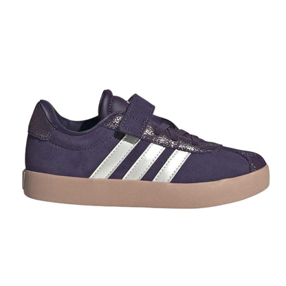 Plum - Front - Adidas Childrens-Kids VL Court 3.0 Suede Trainers
