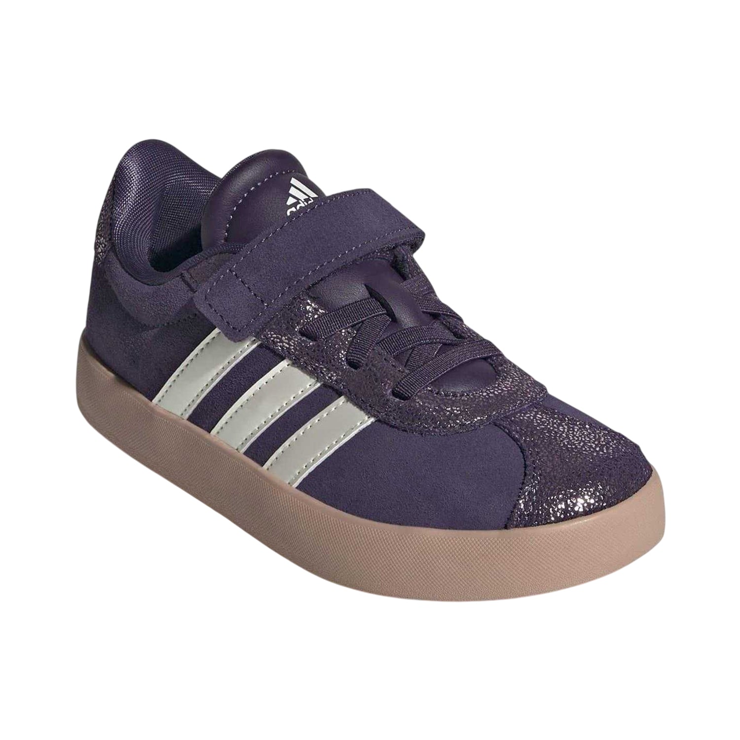 Plum - Side - Adidas Childrens-Kids VL Court 3.0 Suede Trainers