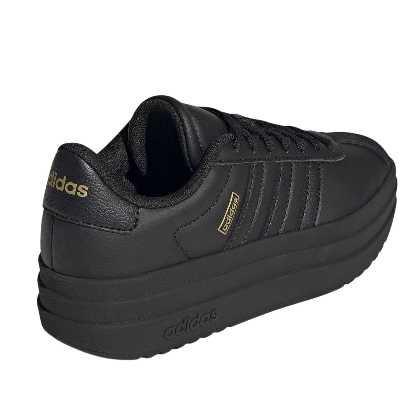 Black - Back - Adidas Girls Court Bold 3 Stripes Leather Platform Trainers