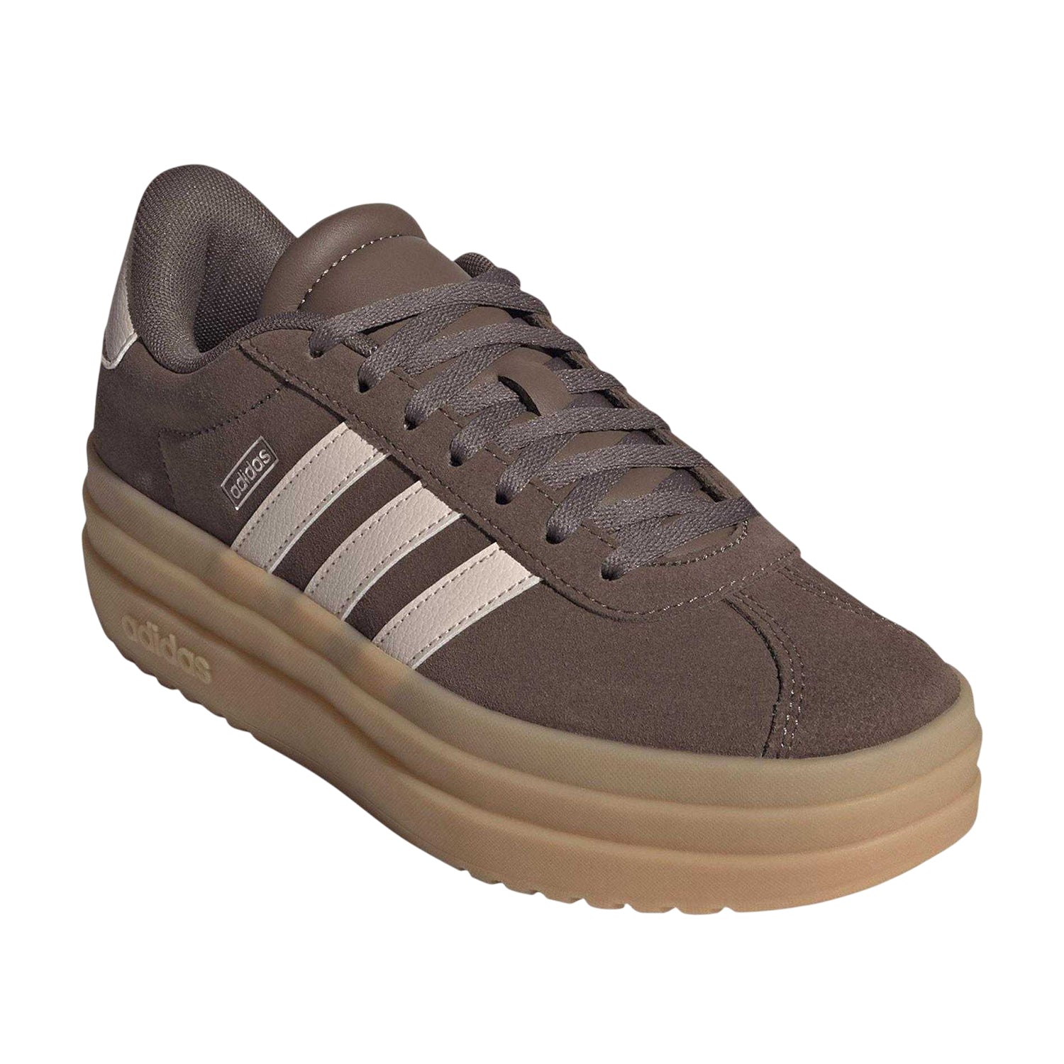 Earth Brown - Side - Adidas Girls Court Bold 3 Stripes Leather Platform Trainers