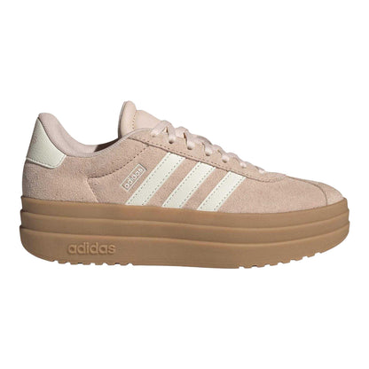 Pink-White-Gum - Front - Adidas Girls Court Bold 3 Stripes Leather Platform Trainers