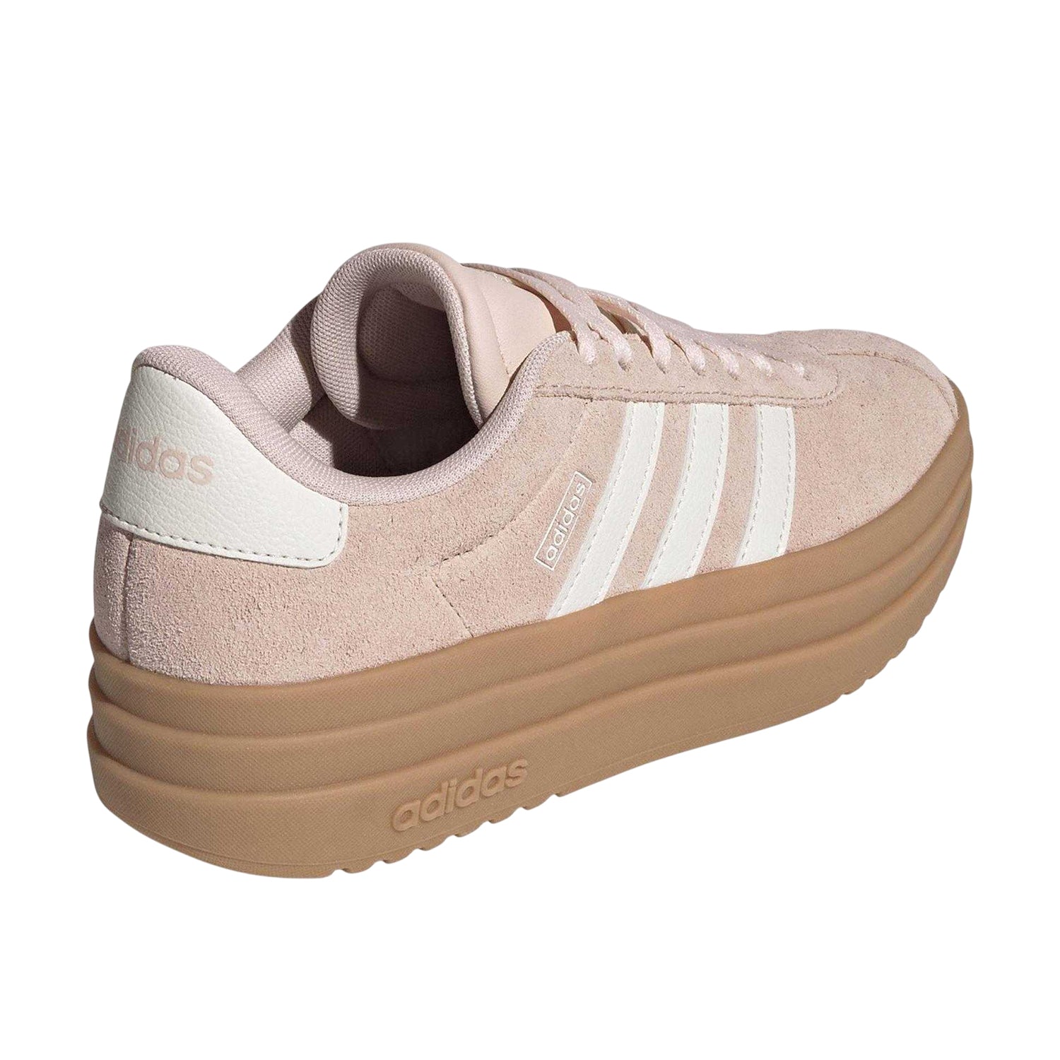 Pink-White-Gum - Back - Adidas Girls Court Bold 3 Stripes Leather Platform Trainers