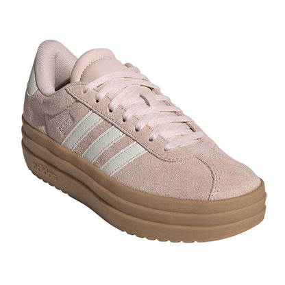 Pink-White-Gum - Side - Adidas Girls Court Bold 3 Stripes Leather Platform Trainers