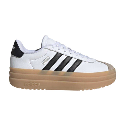 White-Black-Gum - Front - Adidas Girls Court Bold 3 Stripes Leather Platform Trainers