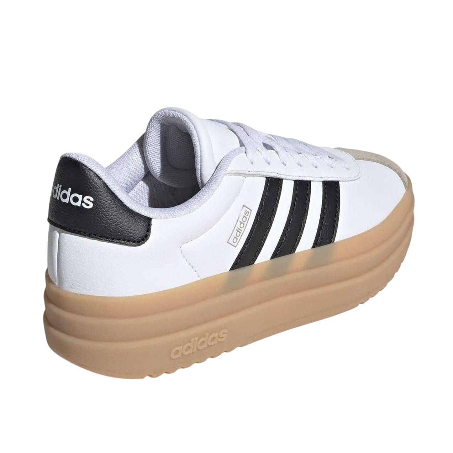White-Black-Gum - Back - Adidas Girls Court Bold 3 Stripes Leather Platform Trainers