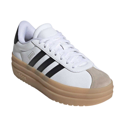 White-Black-Gum - Side - Adidas Girls Court Bold 3 Stripes Leather Platform Trainers