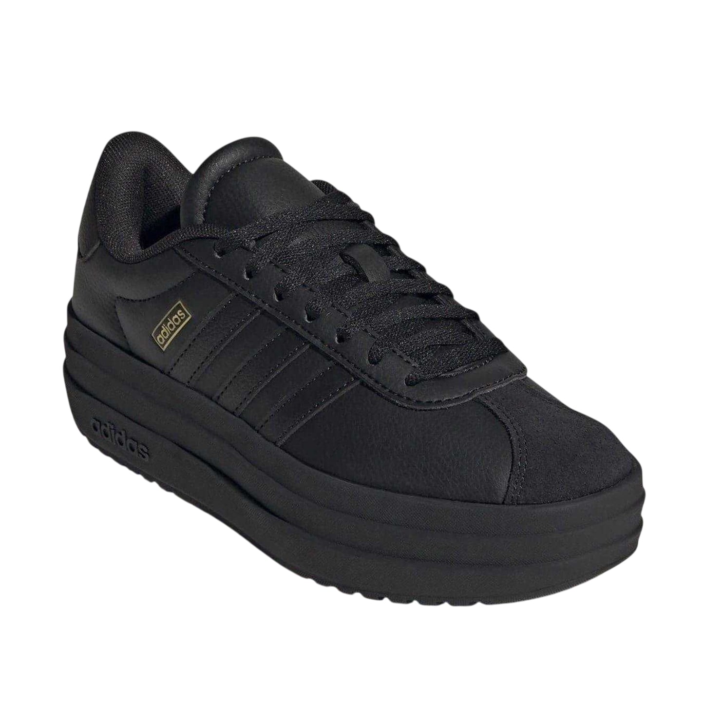 Black - Side - Adidas Girls Court Bold 3 Stripes Leather Platform Trainers