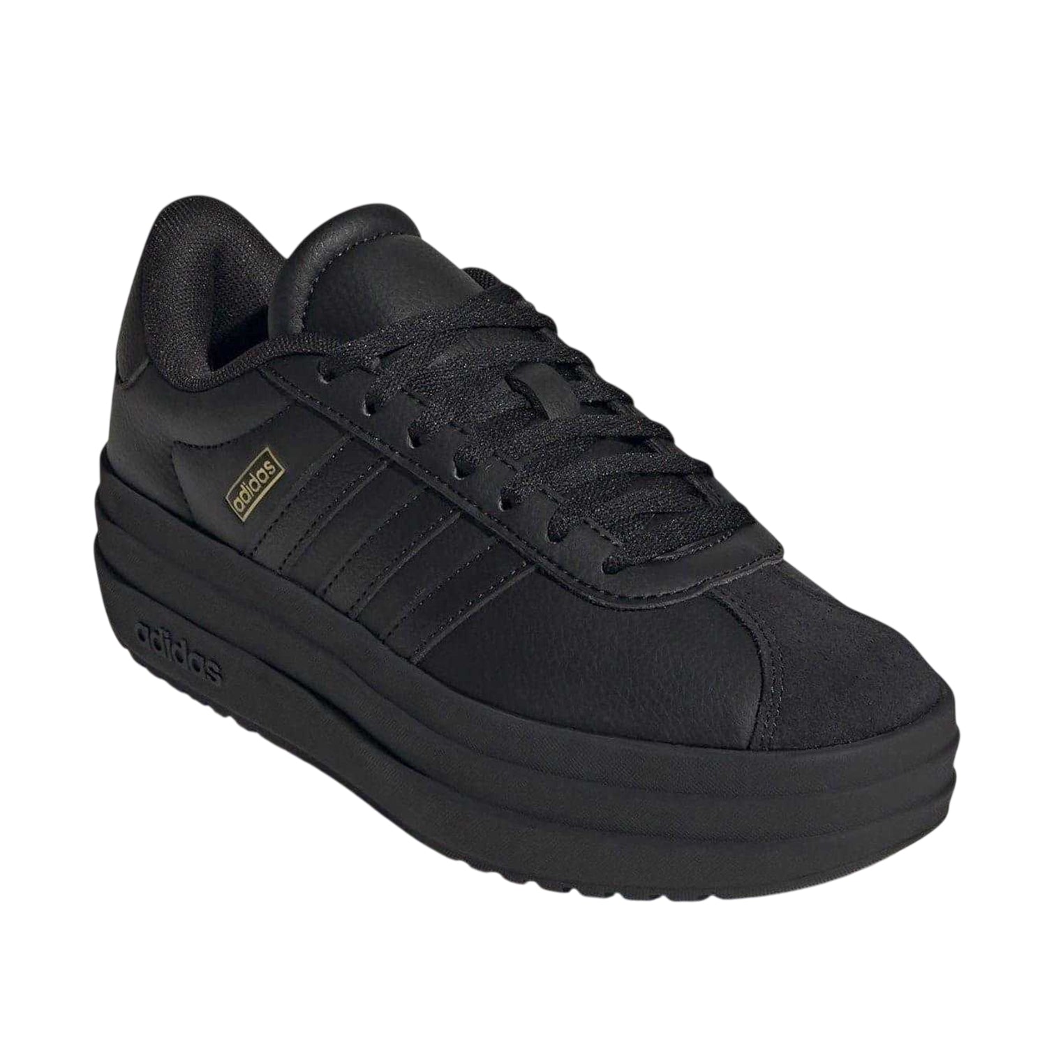 Black - Side - Adidas Girls Court Bold 3 Stripes Leather Platform Trainers