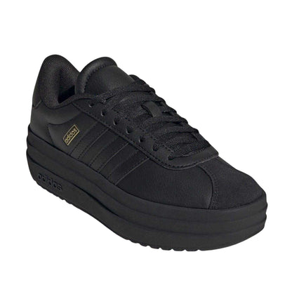 Black - Side - Adidas Girls Court Bold 3 Stripes Leather Platform Trainers