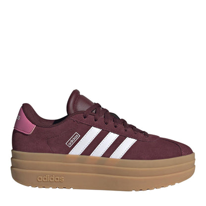 Burgundy-Rubber - Front - Adidas Girls Court Bold 3 Stripes Leather Platform Trainers