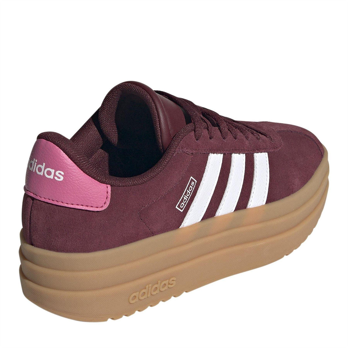 Burgundy-Rubber - Lifestyle - Adidas Girls Court Bold 3 Stripes Leather Platform Trainers