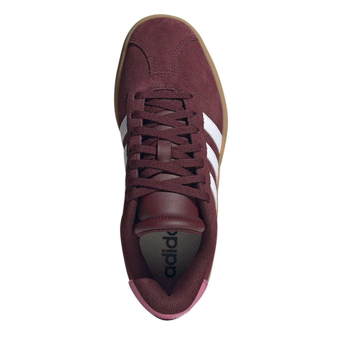 Burgundy-Rubber - Pack Shot - Adidas Girls Court Bold 3 Stripes Leather Platform Trainers