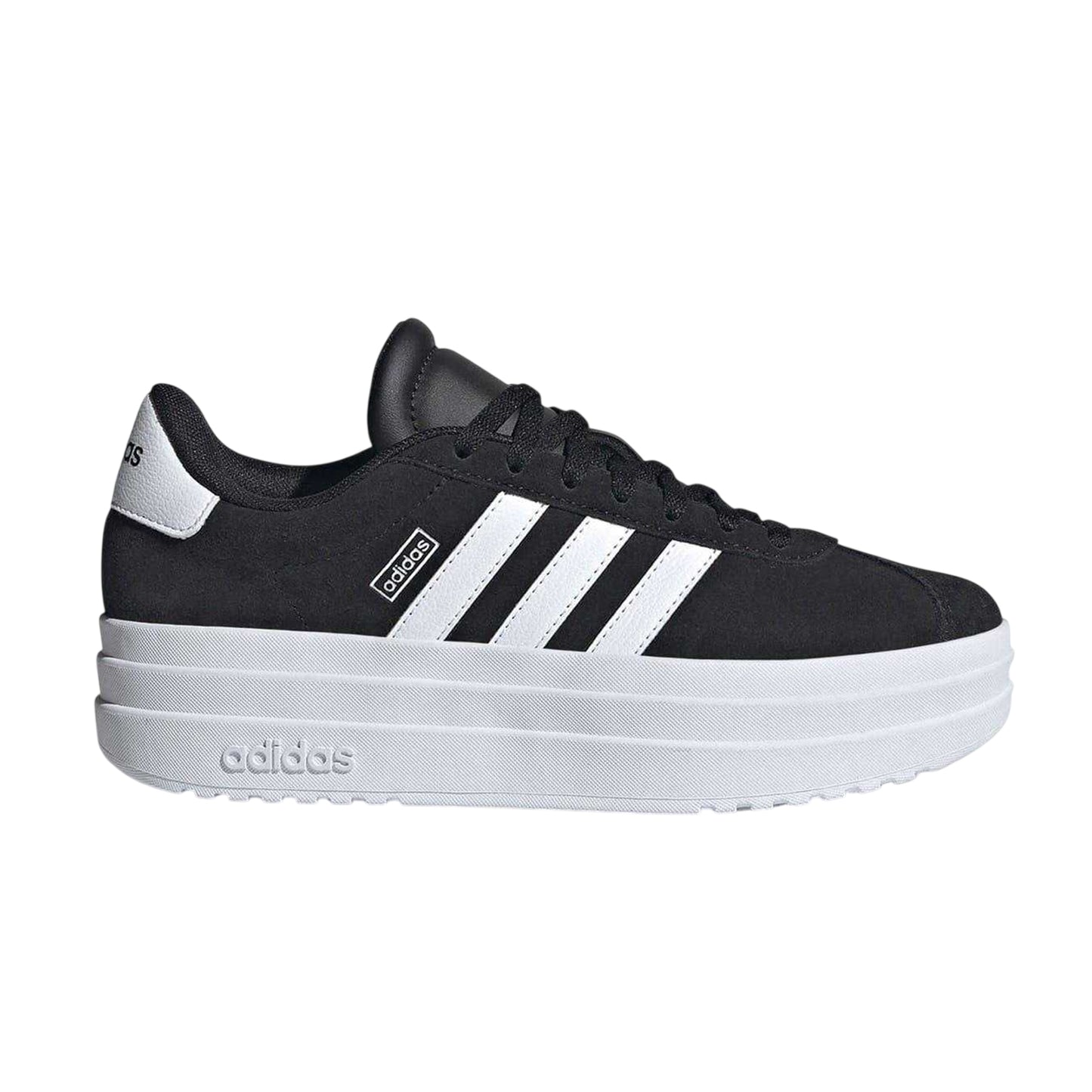 Black-White - Front - Adidas Girls Court Bold 3 Stripes Leather Platform Trainers